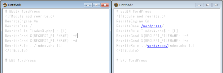 ちゃうちゃうで.htaccessを比較